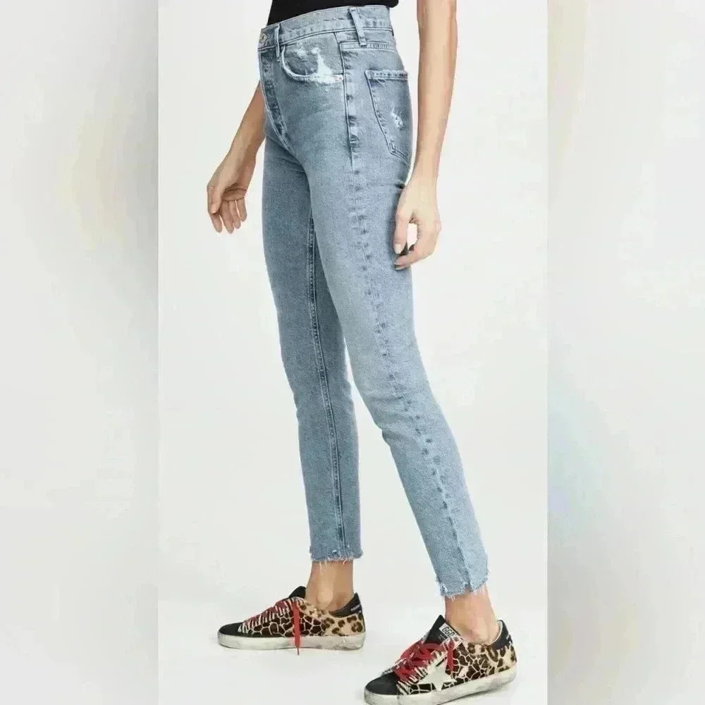 AGOLDE  REVOLVE - Nico High Rise Slim Fit Button Fly Distressed Size 27